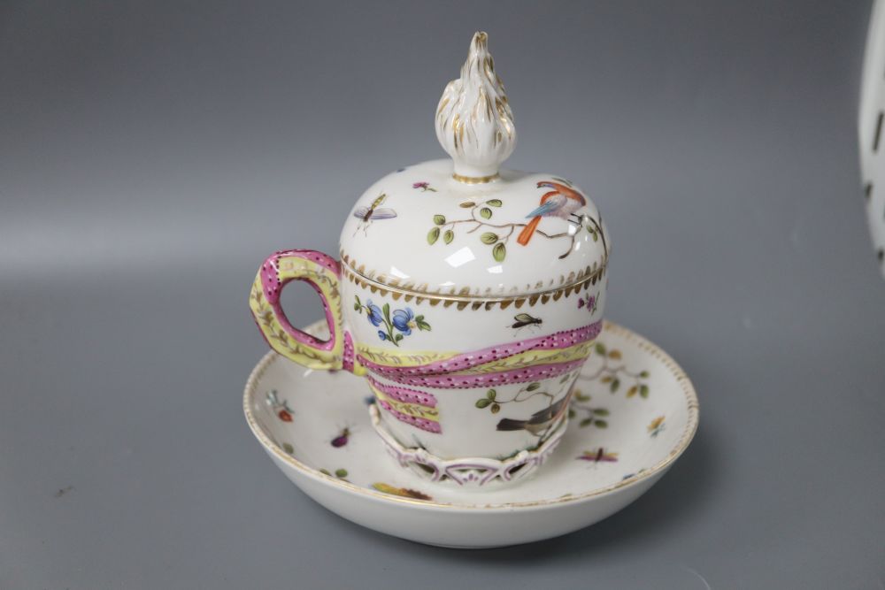 A Berlin porcelain cup, cover and saucer, height 15cm